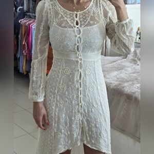 FP Movement by Free People Ivory Lace Long-Sleeve Maxi Dress BOHO CHIC